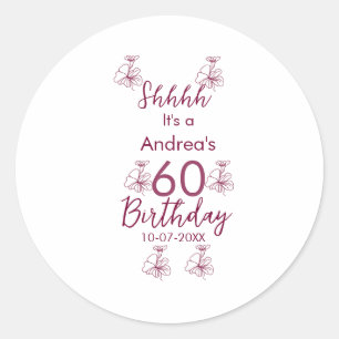 Sticker Rond Marron blanc mauve montre nom floral 60e anniversa