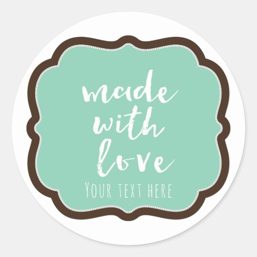 Sticker Rond Marron Chocolat et Menthe Faits avec Amour Présent (Devant)