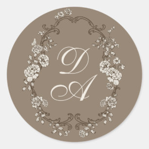 Sticker Rond Marron Floral Monogrammé