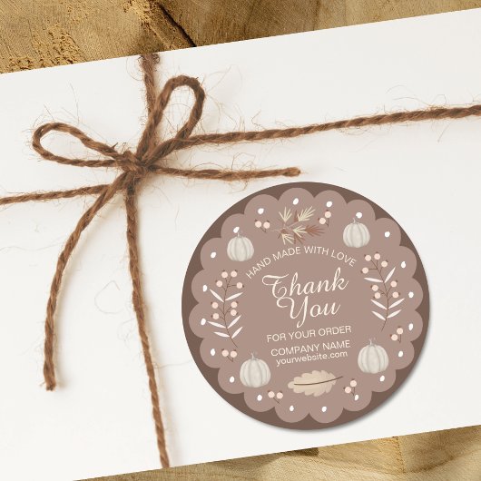 Sticker Rond Marron Moderne Beige Épice Citrouille Automne Arri