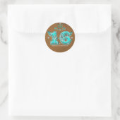 Sticker Rond Marron Rustique Occidental Faux Cuir Numéro 16 (Sac)