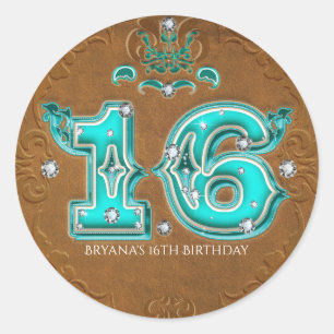 Sticker Rond Marron Rustique Occidental Faux Cuir Numéro 16