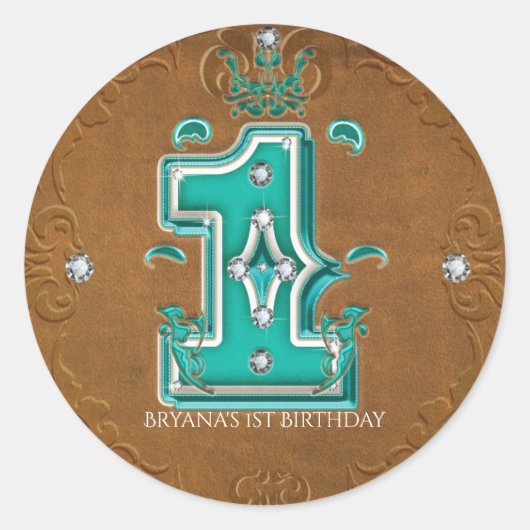 Sticker Rond Marron Rustique Occidental Faux Cuir Numéro 1 Un 1 (Devant)