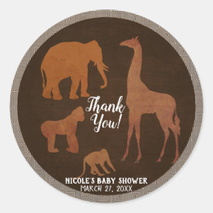 Sticker Rond Marron Vintage Safari Africain Jungle Zoo Favori
