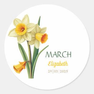 Sticker Rond Mars Anniversaire Daffodique Fleur de naissance pe