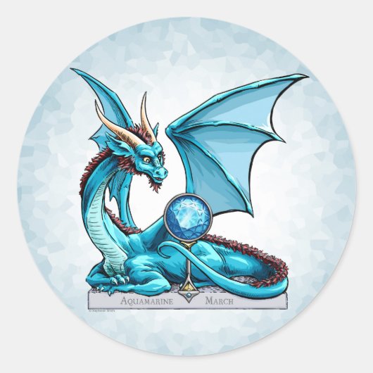 Sticker Rond Mars Dragon de Pierre de naissance : Aquamarine (Devant)