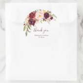Sticker Rond Marsala Bourgogne Rouge rose Merci Floral (Sac)