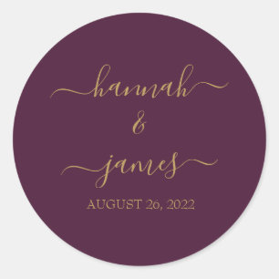 Sticker Rond Marsala Burgundy Vin Gold Calligraphie Mariage