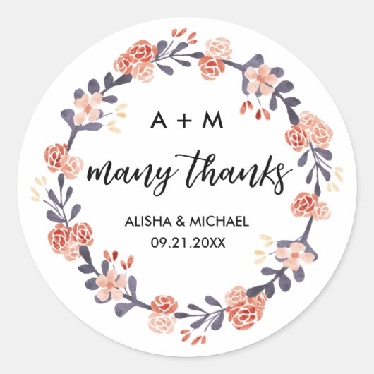 Sticker Rond Marsala de Bourgogne Floral Wreath Wedding Favor (Devant)