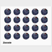 Sticker Rond Marsala en bois rustique & Fleurs bleues de marine (Feuille)