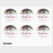 Sticker Rond Marsala Rouge Marine de Bourgogne Merci Mariage Fl (Feuille)