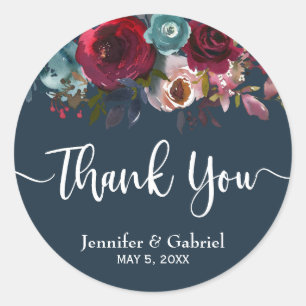 Sticker Rond Marsala Rouge Marine de Bourgogne Merci Mariage Fl