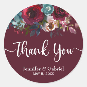 Sticker Rond Marsala Rouge Marine de Bourgogne Merci Mariage Fl