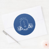 Sticker Rond Marseille Bleu Floral Mariage Monogram Crest (Enveloppe)