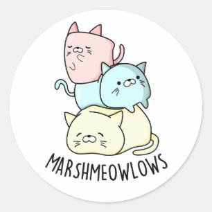 Sticker Rond Marsh-meow-low Funny Chat Marshmallow Pun