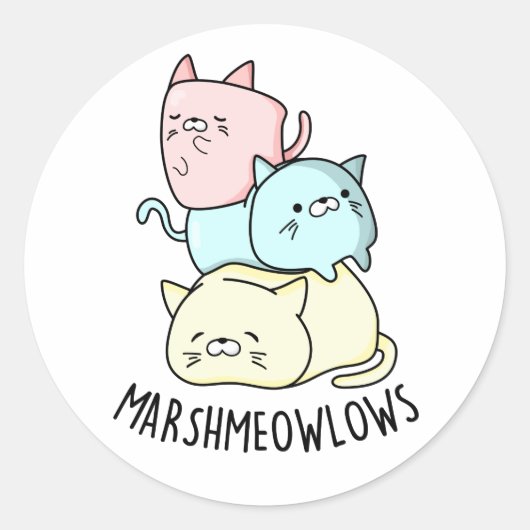 Sticker Rond Marsh-meow-low Funny Chat Marshmallow Pun (Devant)