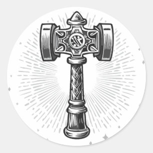 Sticker Rond Marteau de Thor Mjolnir noir et blanc