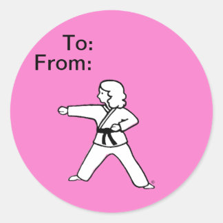 Sticker Rond Martial Arts Stance Cadeau Tags Girl with Blonde H
