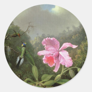 Sticker Rond Martin Johnson Heade Orchid Et Hummingbirds