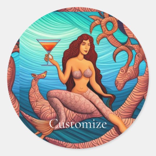 Sticker Rond Martini à cheveux longs Mermaid Thunder_Cove (Devant)