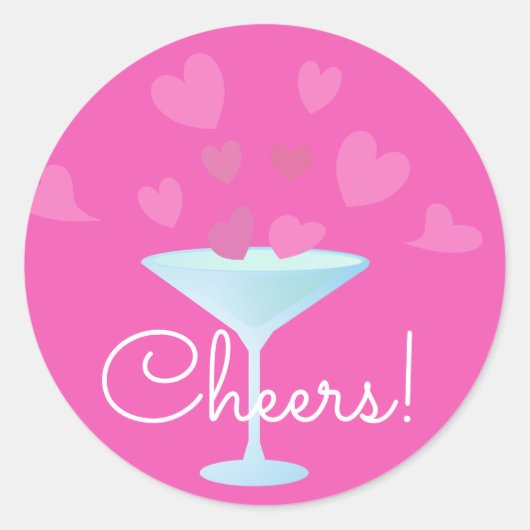Sticker Rond Martini Glass et Coeurs roses applaudissent (Devant)