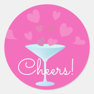 Sticker Rond Martini Glass et Coeurs roses applaudissent