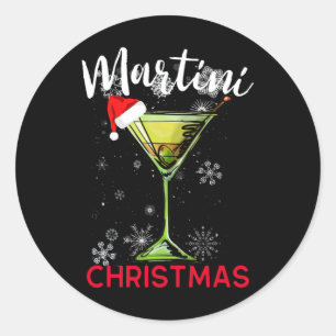 Sticker Rond Martini Noël Queue Happy Hour Fun Drink Gift