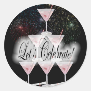 Sticker Rond Martini rose Fêtons l'Autocollant