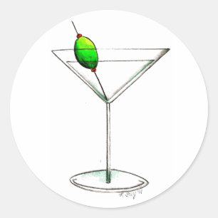 Sticker Rond Martini salé avec verre à cocktails Olive Boisson 