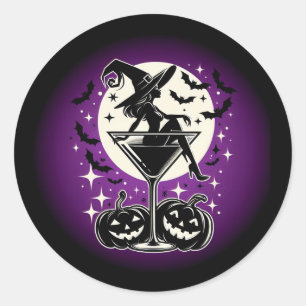 Sticker Rond Martini sorcière violette