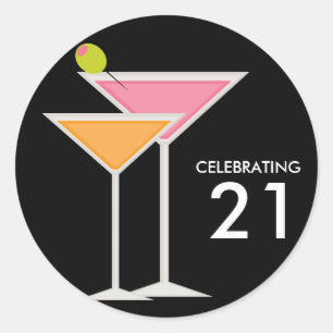 Sticker Rond Martinis rose et orange