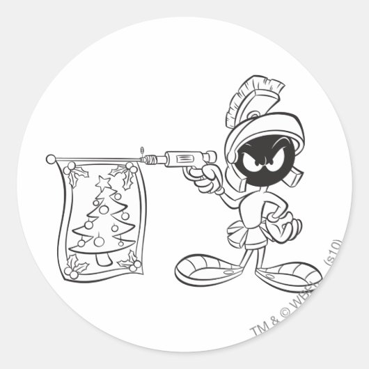 Sticker Rond MARVIN MARTIAN™ Arbre de Noël Pop Gun (Devant)