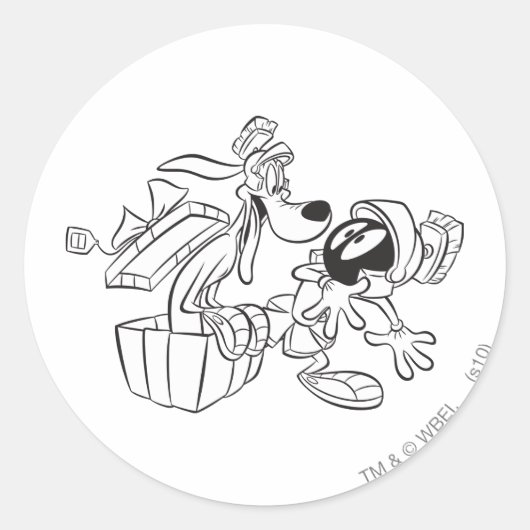 Sticker Rond MARVIN THE MARTIAN™ et K-9 surprise cadeau (Devant)