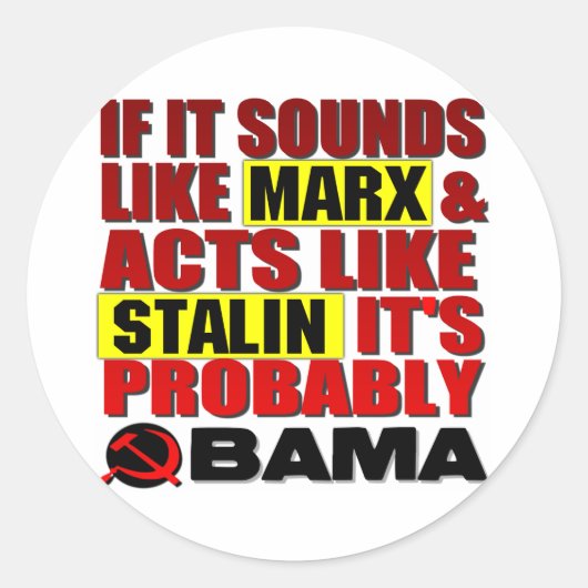 Sticker Rond Marx, Staline ? Obama! (Devant)