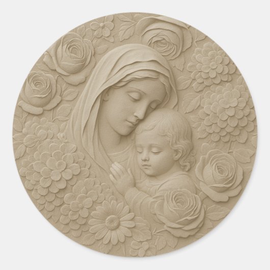Sticker Rond Mary Jesus Floral Religieux Catholique (Devant)