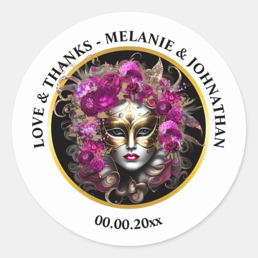 Sticker Rond Mascarade masque visage femme rose fleurs carnaval (Devant)