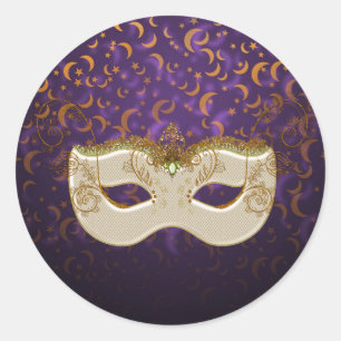 Sticker Rond Mascarade Purple&Orange Moon&Stars RoundStickers