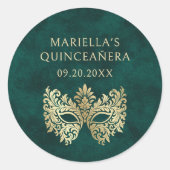 Sticker Rond Mascarade verte Masque élégant Quinceanera (Devant)