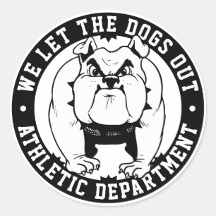 Sticker Rond Mascotte Bouledogue On laisse sortir les chiens Sc