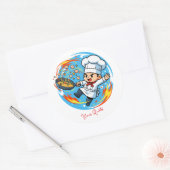 Sticker Rond Mascotte de chef drôle (Enveloppe)