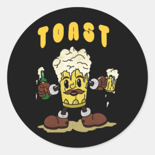 Sticker Rond Mascotte de toast à la bière