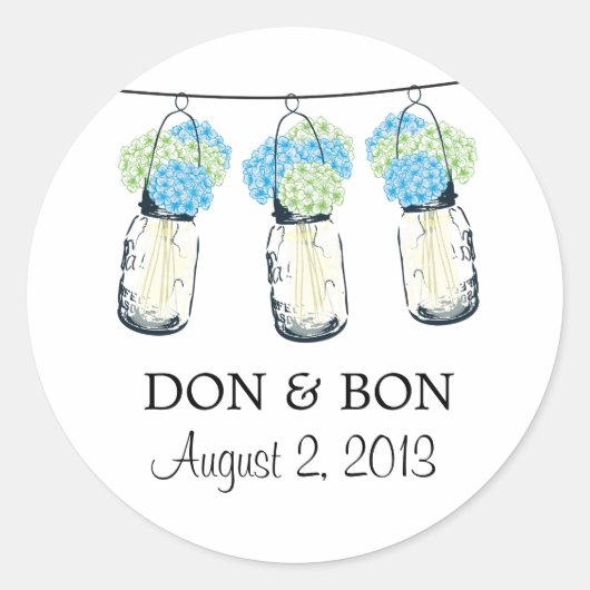 Sticker Rond Mason Jar et Hydrangeas Mariage (Devant)
