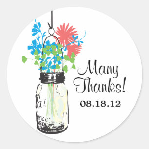 Sticker Rond Mason Jar et Mariage Fleur sauvage