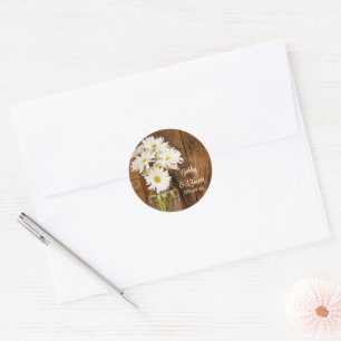 Sticker Rond Mason Jar et White Daisies Barn Mariage