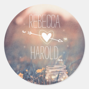 Sticker Rond Mason Jar Fireflies Mariage rustique