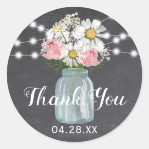 Sticker Rond Mason Jar Floral Chalkboard Chaîne Merci