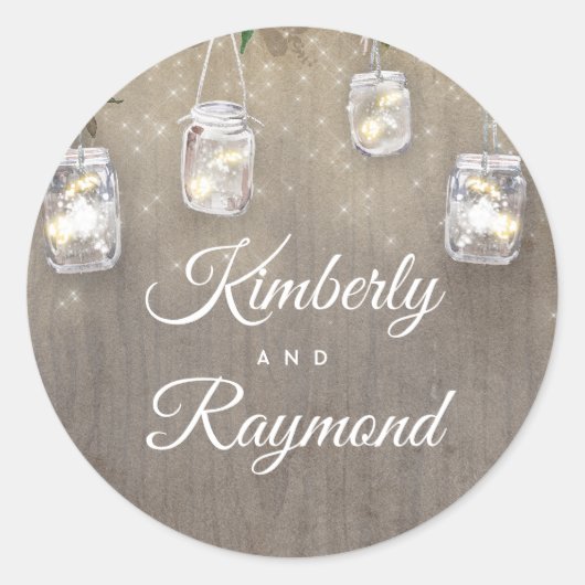 Sticker Rond Mason Jar illumine le Mariage rustique (Devant)