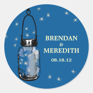 Sticker Rond Mason Jars avec Mariage de lucioles