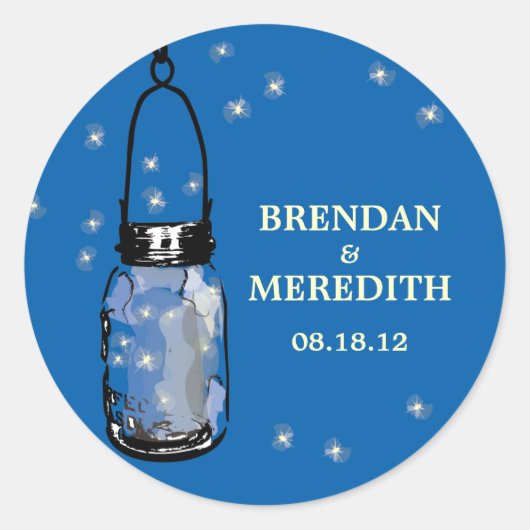 Sticker Rond Mason Jars avec Mariage de lucioles (Devant)