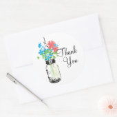 Sticker Rond Mason Jars et Merci Fleur sauvage (Enveloppe)